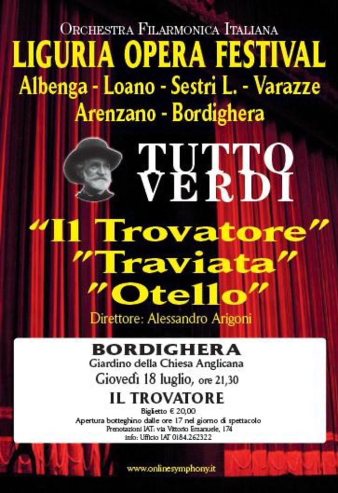 Bordighera: giovedì a teatro nel giardino della Chiesa Anglicana con le opere di Verdi Bordighera: giovedì a teatro nel giardino della Chiesa Anglicana con le opere di Verdi