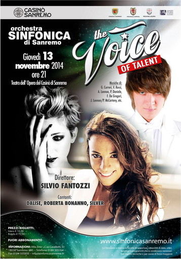 Sanremo: il 13 novembre al Teatro del Casinò il concerto 'The Voice of Talent'