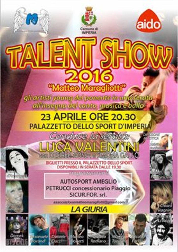 Imperia: sabato 23 aprile la seconda edizione del "Talent Show Matteo Maragliotti"