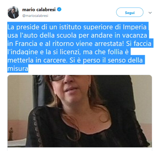 Imperia: l'ex direttore di Repubblica Calabresi contro l'arresto della preside del Marconi "Che follia metterla in carcere" Imperia: l'ex direttore di Repubblica Calabresi contro l'arresto della preside del Marconi "Che follia metterla in carcere"