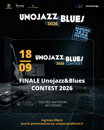 Sanremo, venerdì 18 settembre al Teatro del Casinò la finale dell’Unojazz&Blues Contest Sanremo, venerdì 18 settembre al Teatro del Casinò la finale dell’Unojazz&Blues Contest