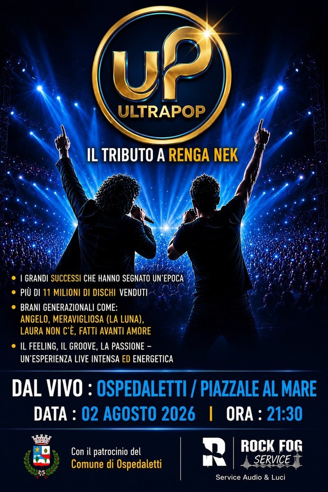 A Ospedaletti una serata dedicata ai successi di Renga e Nek: il 2 agosto arrivano gli Ultrapop