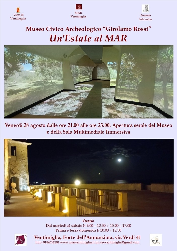 Ventimiglia, apertura straordinaria serale al Museo Civico Archeologico per "Un’estate al MAR"
