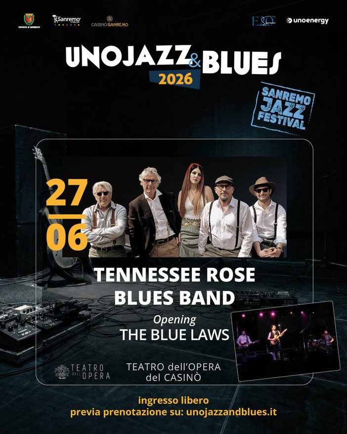 Secondo appuntamento sabato 27 giugno con Unojazz&amp;Blues al Teatro dell’Opera del Casinò di Sanremo