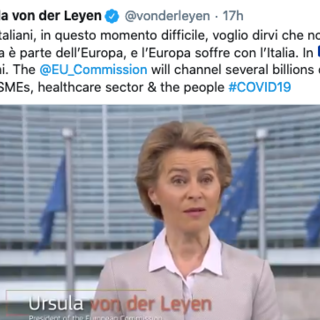 Coronavirus: "Siamo vicini all'Italia, in questo momento in Europa siamo tutti italiani" il messaggio della presidente della Commissione Ue, Ursula von der Leyen
