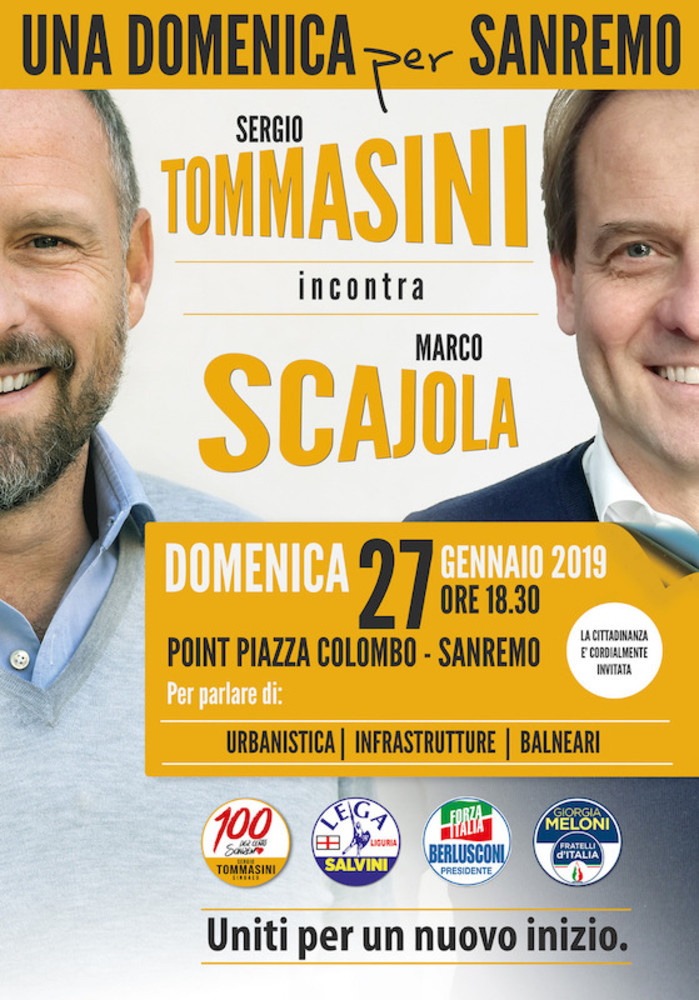 Sanremo: Marco Scajola domenica ospite al point del candidato sindaco Tommasini Sanremo: Marco Scajola domenica ospite al point del candidato sindaco Tommasini