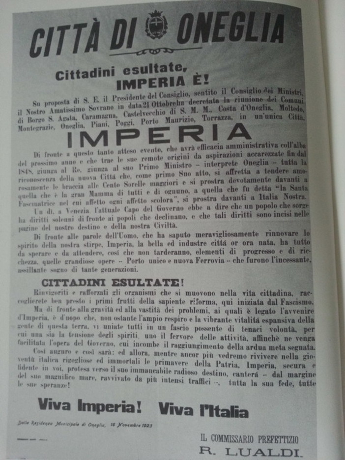 90 anni di Imperia: lettrice propone raccolto sull'unificazione tra Oneglia e Porto Maurizio 90 anni di Imperia: lettrice propone raccolto sull'unificazione tra Oneglia e Porto Maurizio