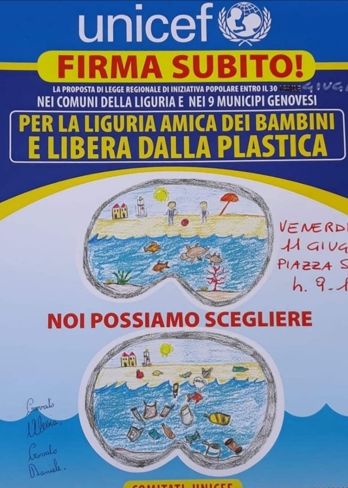 Unicef raccoglie le firme a Sanremo per una Liguria plastic free