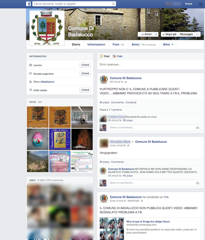 Badalucco: la pagina Facebook del Comune colpita da un 'virus' che condivide video inopportuni Badalucco: la pagina Facebook del Comune colpita da un 'virus' che condivide video inopportuni