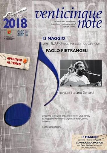 Sanremo: domani con il Club Tenco nuovo appuntamento con 'Venticinque Note', ospite il cantautore Paolo Pietrangeli Sanremo: domani con il Club Tenco nuovo appuntamento con 'Venticinque Note', ospite il cantautore Paolo Pietrangeli
