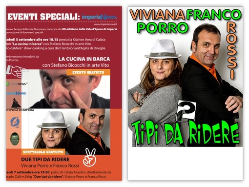 Imperia News porta sul palco delle Vele d'Epoca "Due tipi da ridere": direttamente da 'Zelig' e 'Colorado' Viviana Porro & Franco Rossi Imperia News porta sul palco delle Vele d'Epoca "Due tipi da ridere": direttamente da 'Zelig' e 'Colorado' Viviana Porro & Franco Rossi