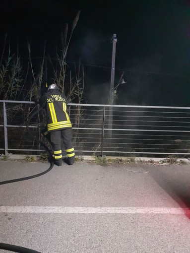 Riva Ligure, in fiamme rifiuti e un canneto: intervento dei vigili del fuoco (foto)