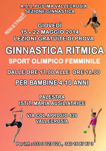 Vallecrosia: il 15 e il 22 maggio due lezioni gratuite di prova di ginnastica ritmica