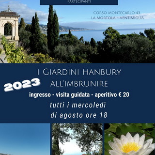 Ventimiglia: 'Giardini Botanici Hanbury all'imbrunire', visita guidata tutti i mercoledì di agosto Ventimiglia: 'Giardini Botanici Hanbury all'imbrunire', visita guidata tutti i mercoledì di agosto