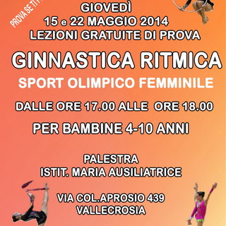 Vallecrosia: il 15 e il 22 maggio due lezioni gratuite di prova di ginnastica ritmica