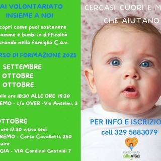 Mancano pochi giorni all’inizio del Corso di Formazione Volontarie/i 2025 del Centro Aiuto alla Vita di Sanremo