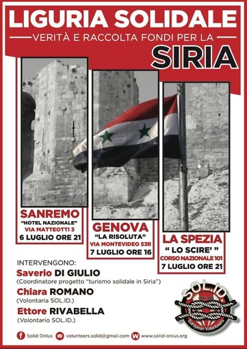 Sanremo: si è svolto ieri sera l'incontro "Liguria solidale - Verità e raccolta fondi per la Siria" organizzato dalla onlus Sol.Id Sanremo: si è svolto ieri sera l'incontro "Liguria solidale - Verità e raccolta fondi per la Siria" organizzato dalla onlus Sol.Id