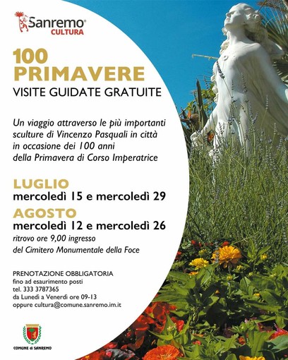 Sanremo, mercoledì nuova visita guidata gratuita “100 Primavere” alla scoperta delle più importanti sculture di Vincenzo Pasquali Sanremo, mercoledì nuova visita guidata gratuita “100 Primavere” alla scoperta delle più importanti sculture di Vincenzo Pasquali