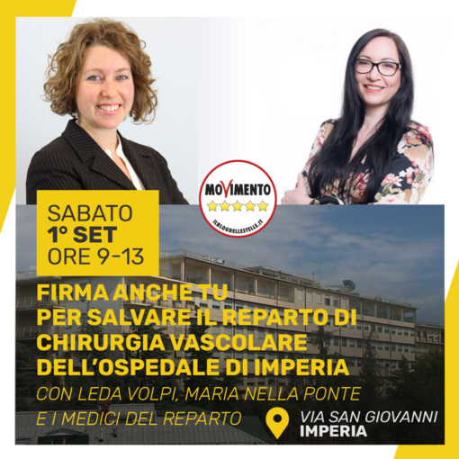 Imperia: M5S lancia la raccolta firme per salvare il reparto di chirurgia vascolare Imperia: M5S lancia la raccolta firme per salvare il reparto di chirurgia vascolare