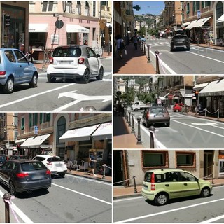 Bordighera: viabilità modificata in via Roma, ma tante incertezze fra gli automobilisti, molti quelli che imboccano la strada contromano (Foto e Video)