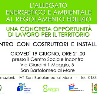 San Bartolomeo al Mare: Allegato Energetico e Ambientale al Regolamento Edilizio, domani un incontro con costruttori e installatori