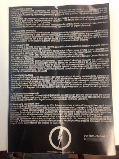 Imperia: volantinaggio del "Blocco Studentesco", emanazione di CasaPound, davanti alle scuole