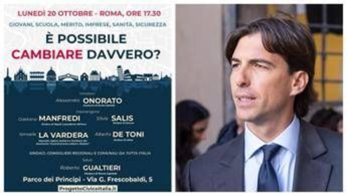 Centrosinistra, i 'civici' di Onorato a Roma il 20 ottobre: con Manfredi e Salis per 'cambiare davvero'