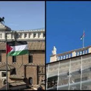 Bandiera Palestina sul Campidoglio, il Comune di Roma: "Accanto fiocco giallo per ostaggi" Bandiera Palestina sul Campidoglio, il Comune di Roma: "Accanto fiocco giallo per ostaggi"