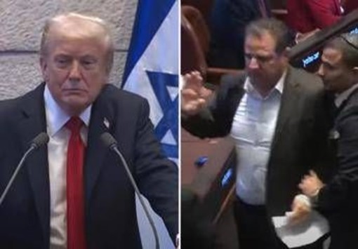 Trump alla Knesset, due deputati protestano: presidente Usa interrotto Trump alla Knesset, due deputati protestano: presidente Usa interrotto