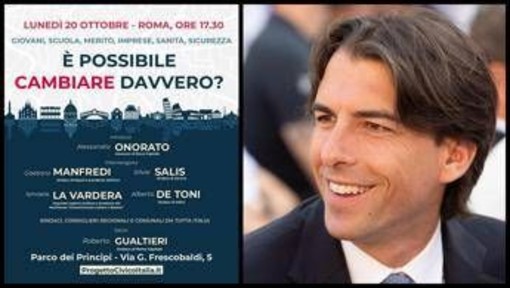 Centrosinistra, i 'civici' con Onorato a Roma il 20 ottobre: con Manfredi e Salis per 'cambiare davvero'