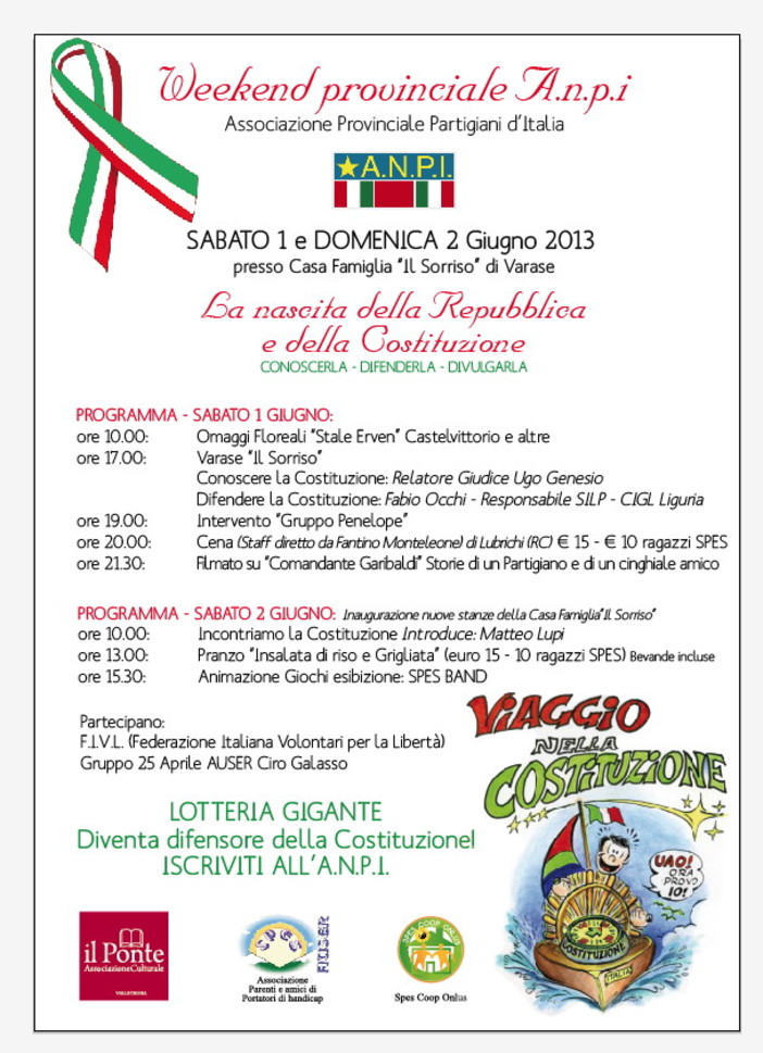 Ventimiglia: "Un weekend in difesa della Costituzione", l'iniziativa il 1° ed il 2 giugno Ventimiglia: "Un weekend in difesa della Costituzione", l'iniziativa il 1° ed il 2 giugno