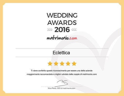 Isolabona: Eclettica premiata nella categoria 'Wedding Planner' del famoso portale Matrimonio.com