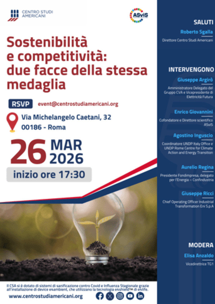 Energia, a Roma l'evento 'Sostenibilità e competitività: due facce della stessa medaglia'